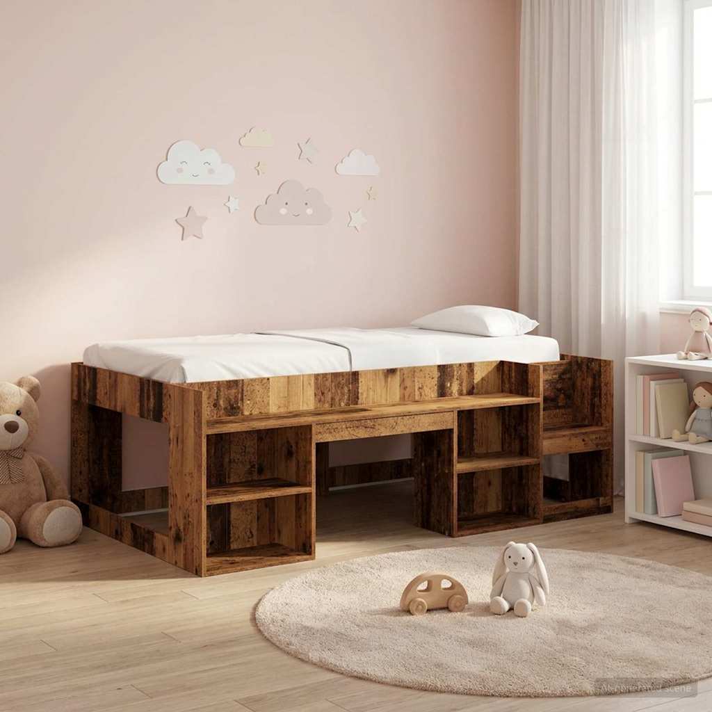 vidaXL Cama Infantil con Almacenamiento Madera envejecida 90 x 200 cm