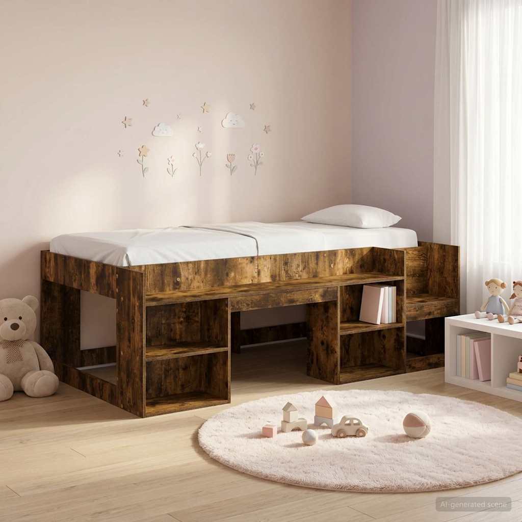 vidaXL Cama Infantil con Almacenamiento Roble Ahumado 98.5 x 200 cm