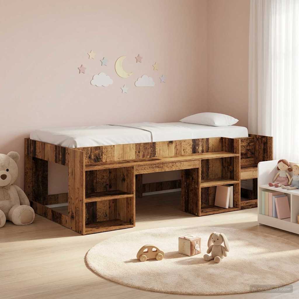 vidaXL Cama Infantil con Almacenamiento Madera envejecida