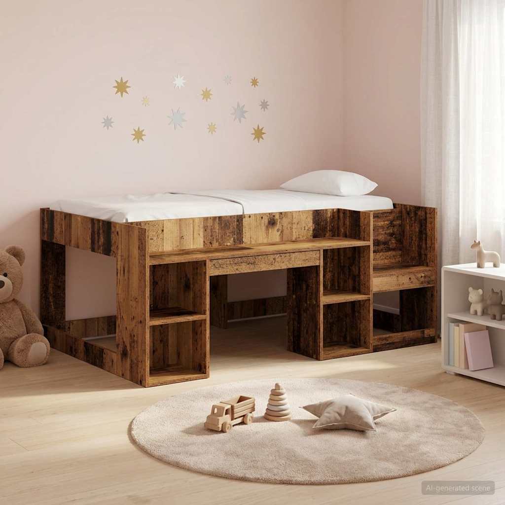 vidaXL Cama Infantil con Almacenamiento Madera envejecida 80 x 160 cm