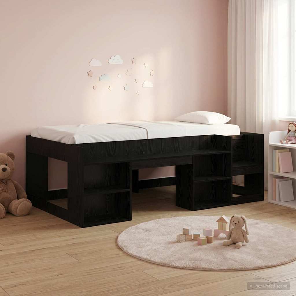 vidaXL Cama Infantil con Almacenamiento Roble Negro 90 x 190 cm