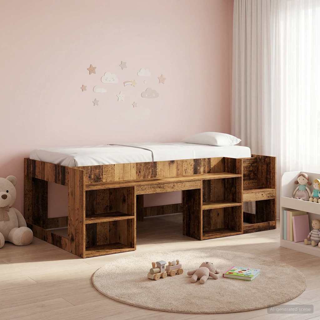 vidaXL Cama Infantil con Almacenamiento Madera envejecida 90 x 190 cm