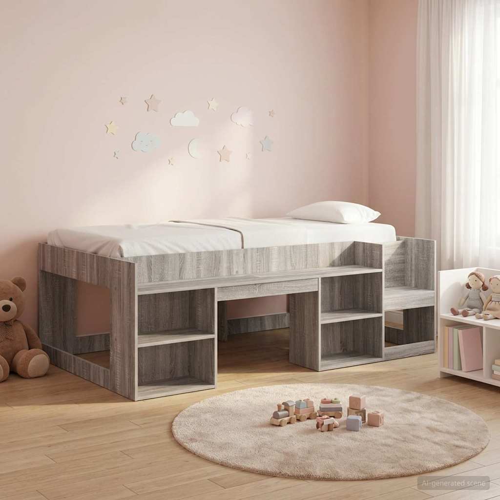 vidaXL Cama Infantil con Almacenamiento Sonoma gris 75 x 190 cm