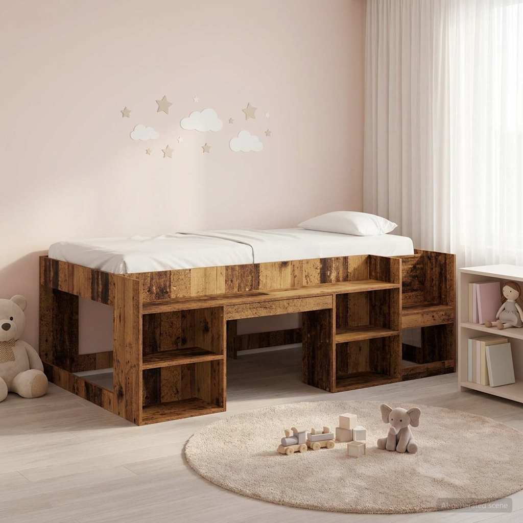 vidaXL Cama Infantil con Almacenamiento Madera envejecida 75 x 190 cm