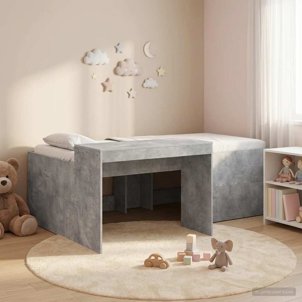 vidaXL Cama alta para niños con escritorio Gris Hormigón 80 x 200 cm