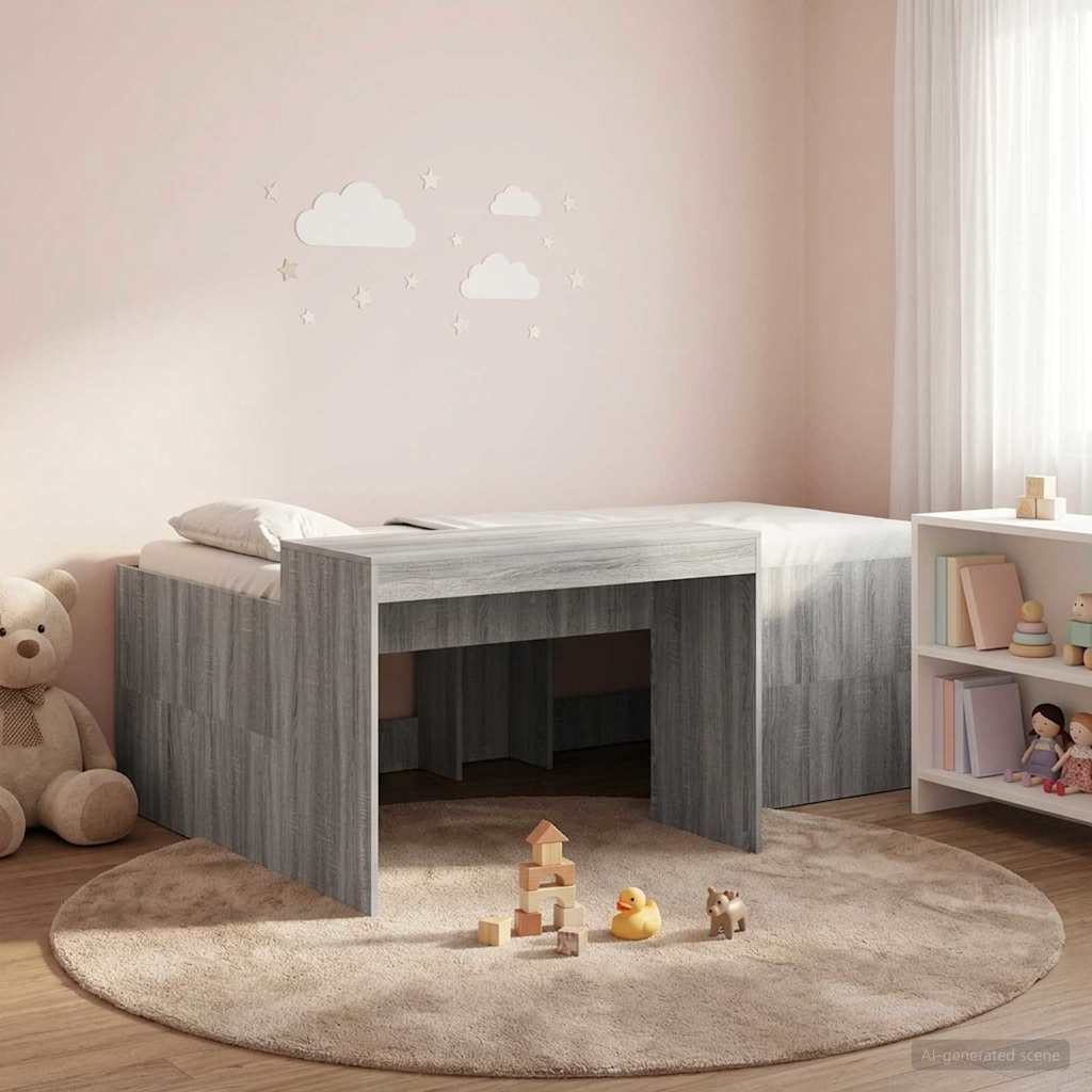 vidaXL Cama alta para niños con escritorio Sonoma gris 80 x 200 cm