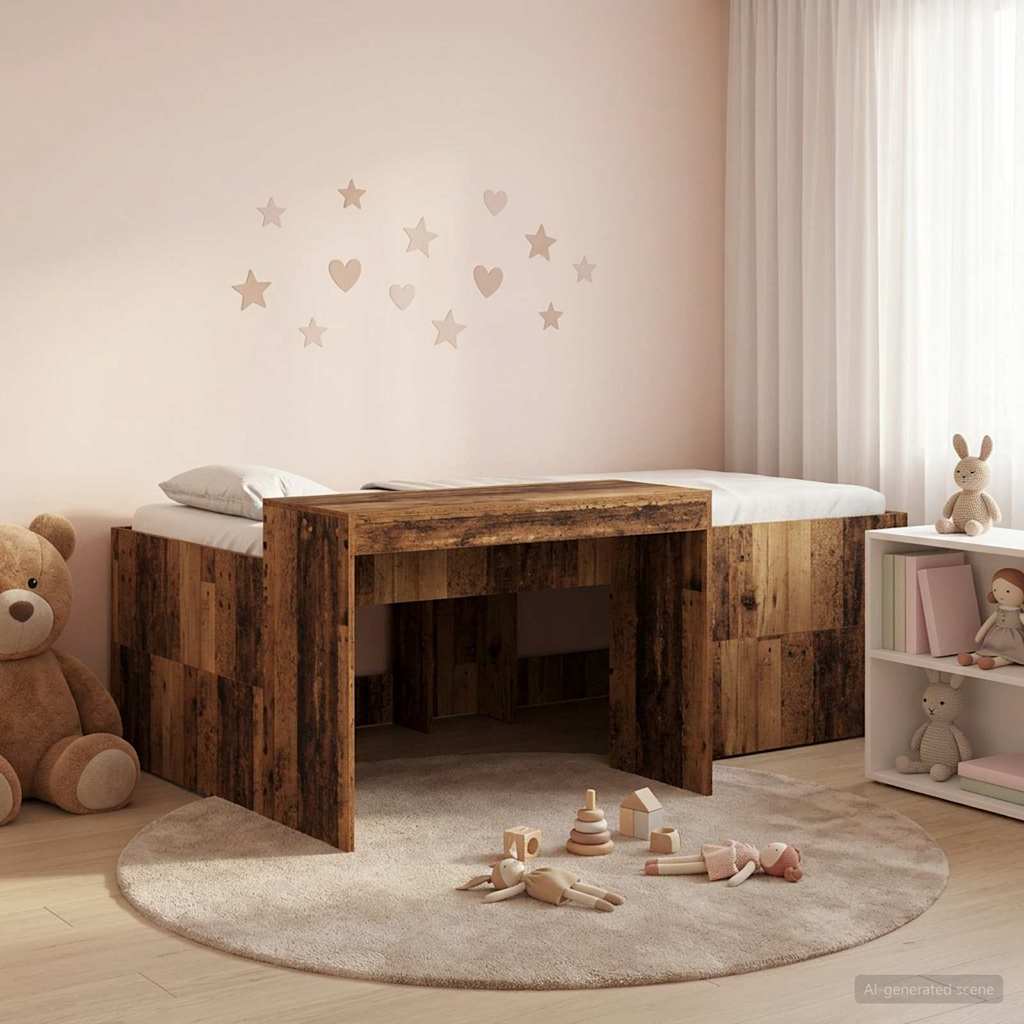 vidaXL Cama alta para niños con escritorio Madera envejecida