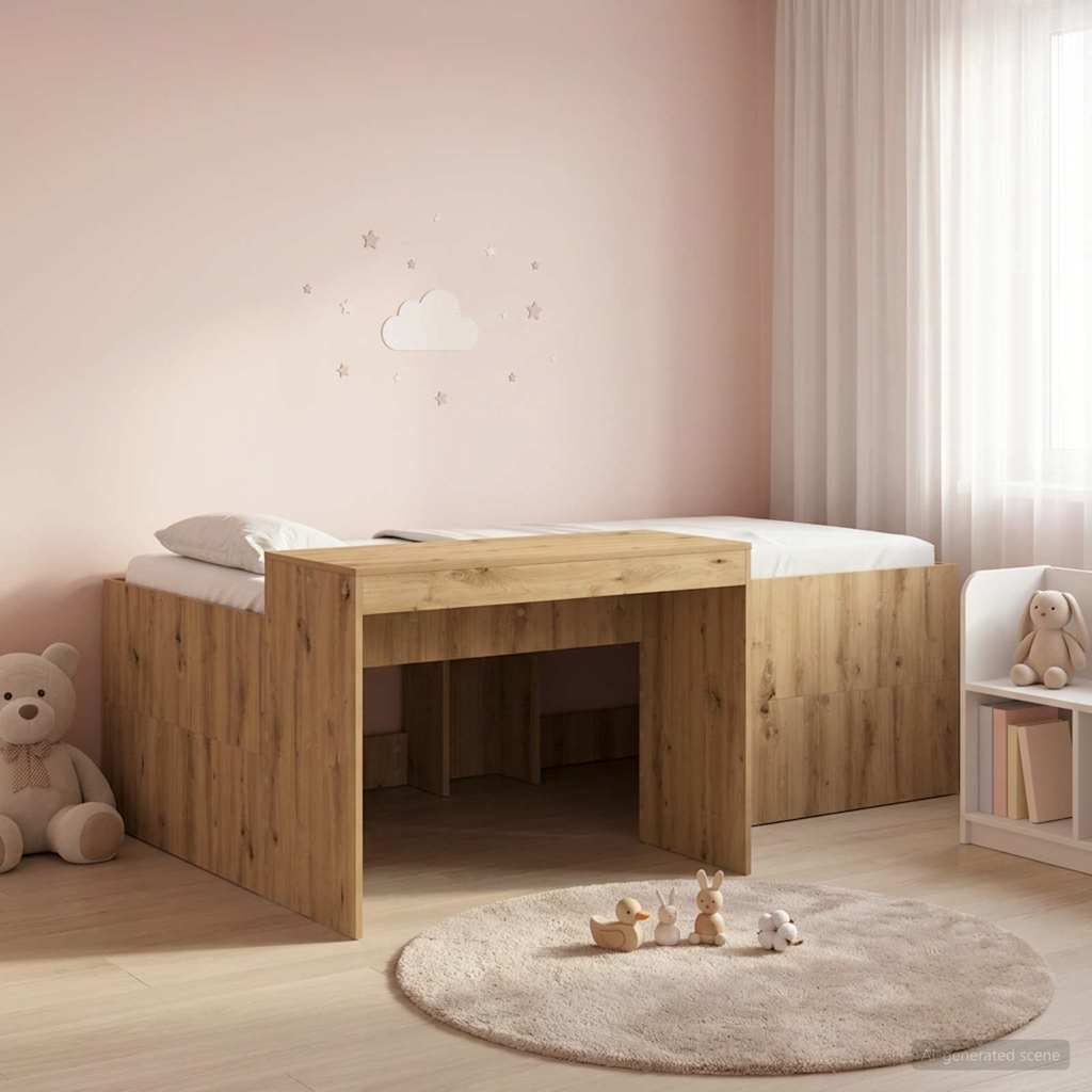 vidaXL Cama alta para niños con escritorio Roble artisan 80 x 200 cm