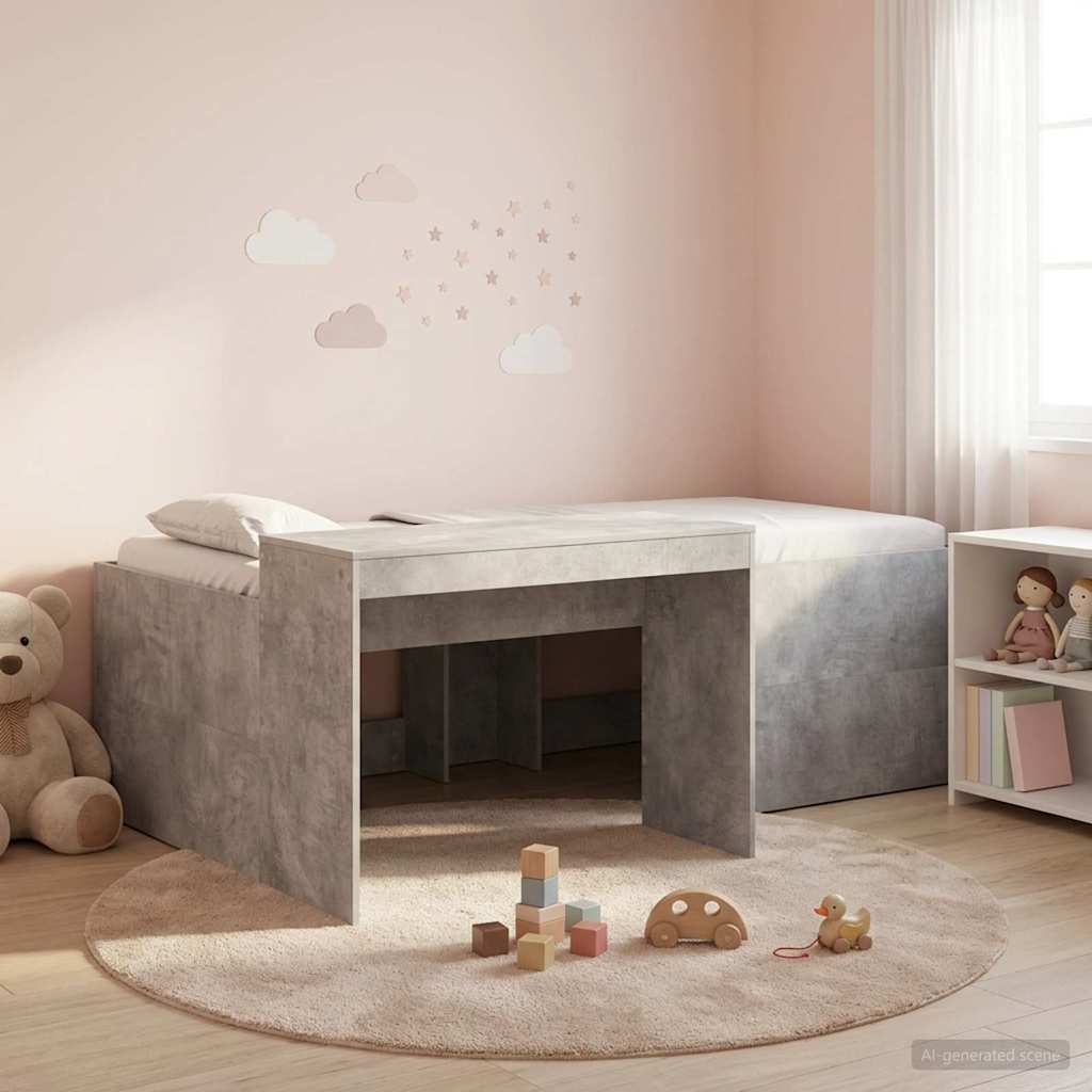 vidaXL Cama alta para niños con escritorio Gris Hormigón 90 x 200 cm