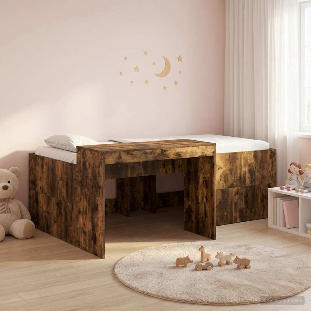 vidaXL Cama alta para niños con escritorio Roble Ahumado 90 x 200 cm