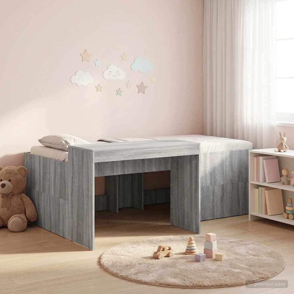 vidaXL Cama alta para niños con escritorio Sonoma gris 90 x 200 cm