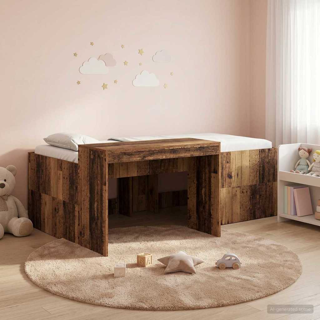 vidaXL Cama alta para niños con escritorio Madera envejecida