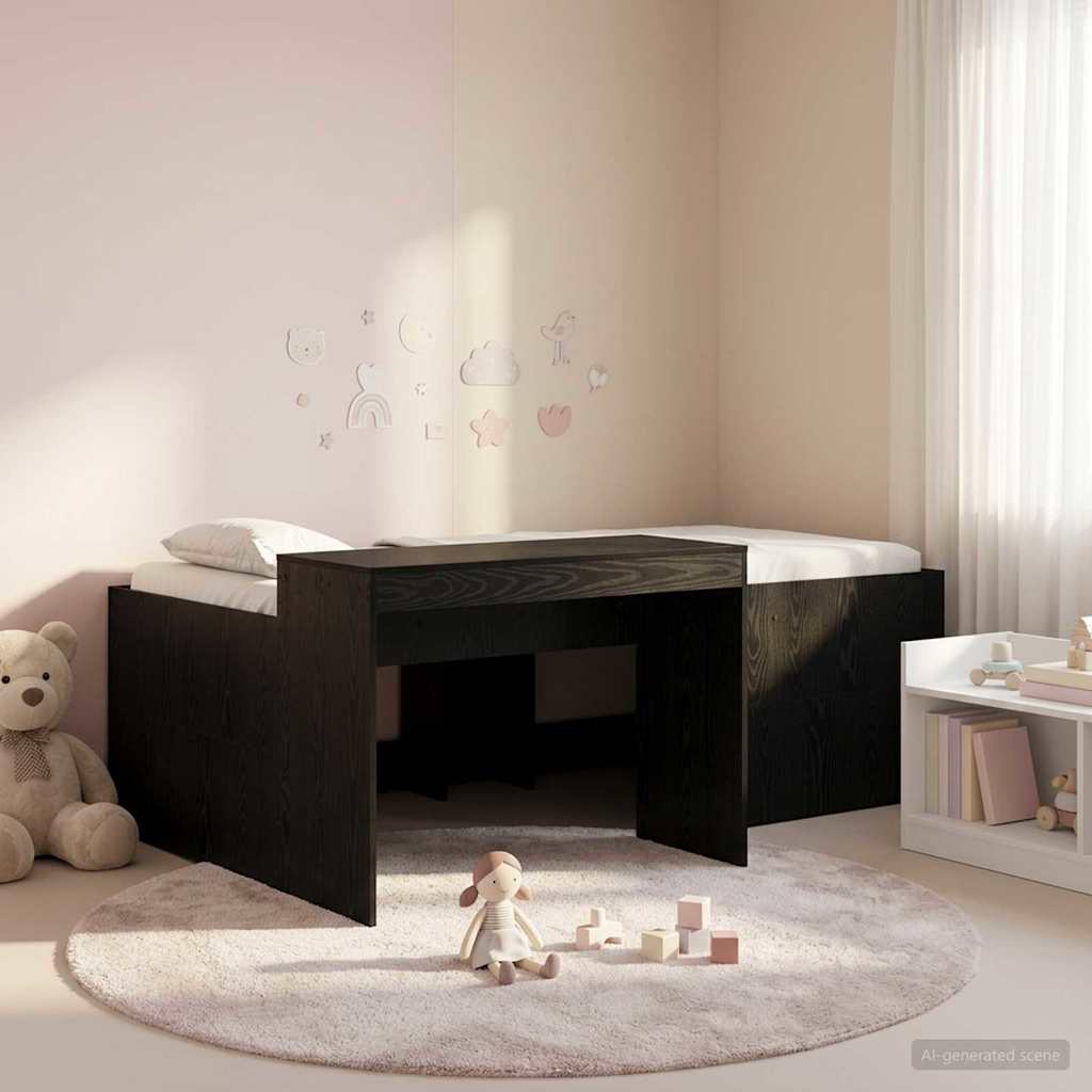 vidaXL Cama alta para niños con escritorio Negro 98.5 x 200 cm