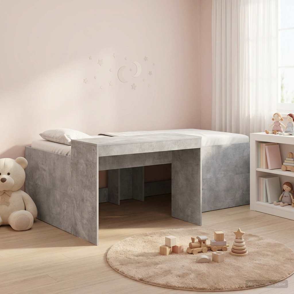 vidaXL Cama alta para niños con escritorio Gris Hormigón 98.5 x 200 cm