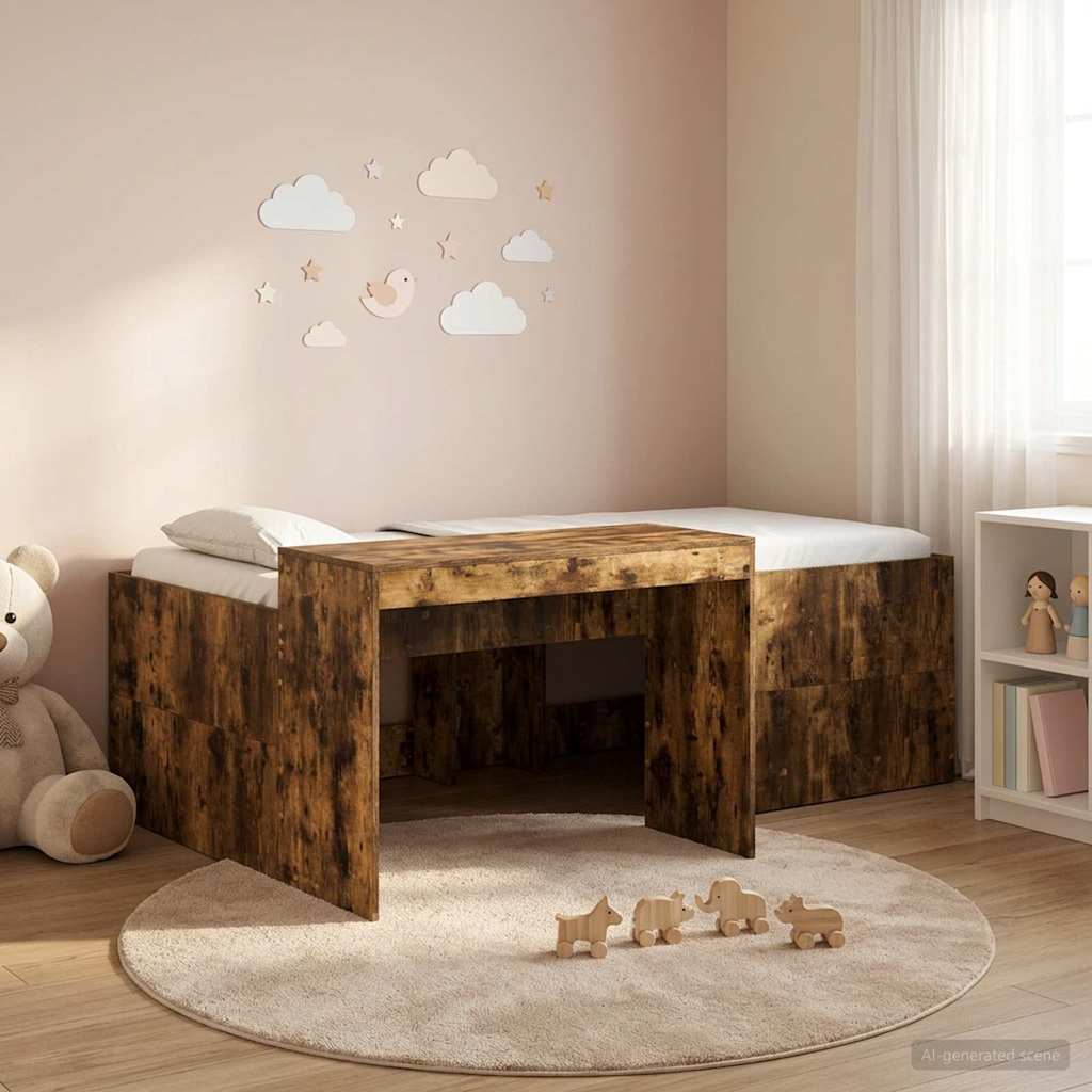 vidaXL Cama alta para niños con escritorio Roble Ahumado 98.5 x 200 cm