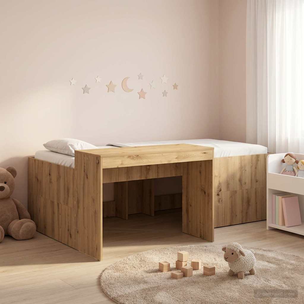 vidaXL Cama alta para niños con escritorio Roble artisan 98.5 x 200 cm