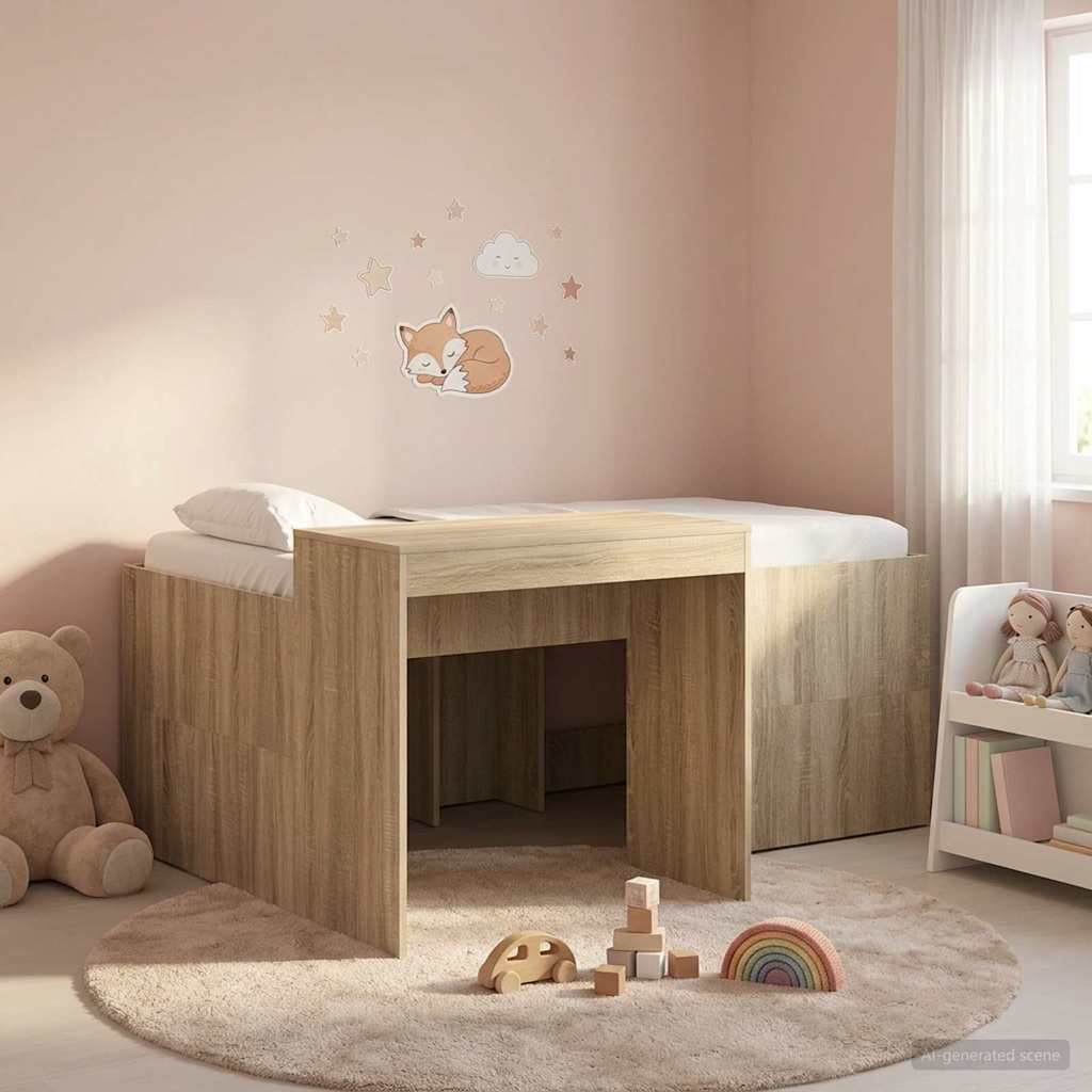 vidaXL Cama alta para niños con escritorio Roble Sonoma 80 x 160 cm