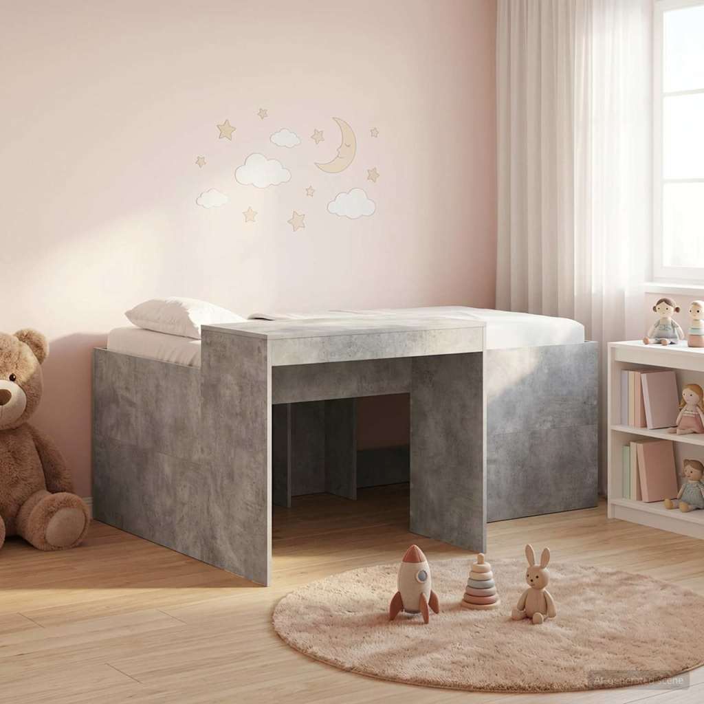 vidaXL Cama alta para niños con escritorio Gris Hormigón 80 x 160 cm