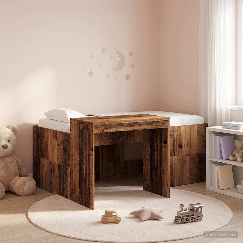 vidaXL Cama alta para niños con escritorio Madera envejecida