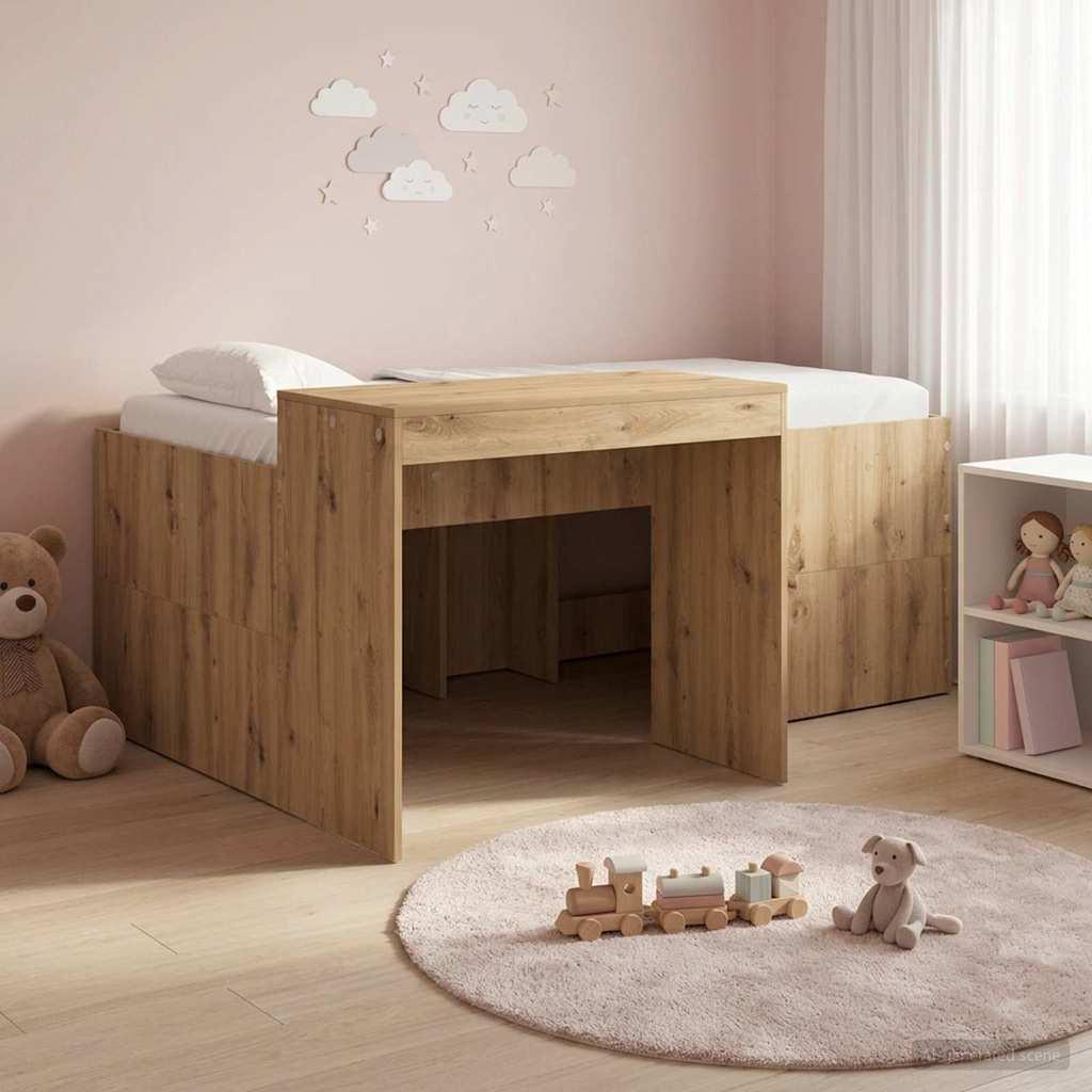 vidaXL Cama alta para niños con escritorio Roble artisan