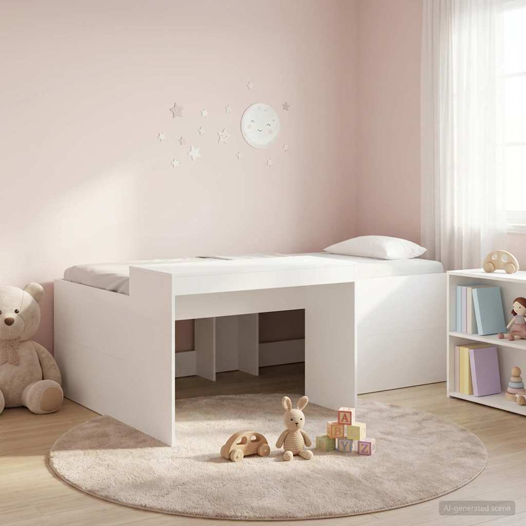 vidaXL Cama alta para niños con escritorio Blanco Madera de ingeniería