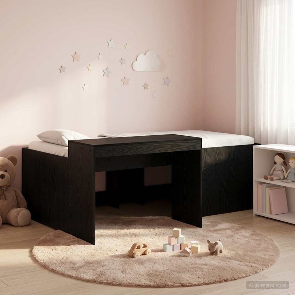 vidaXL Cama alta para niños con escritorio Negro Madera de ingeniería