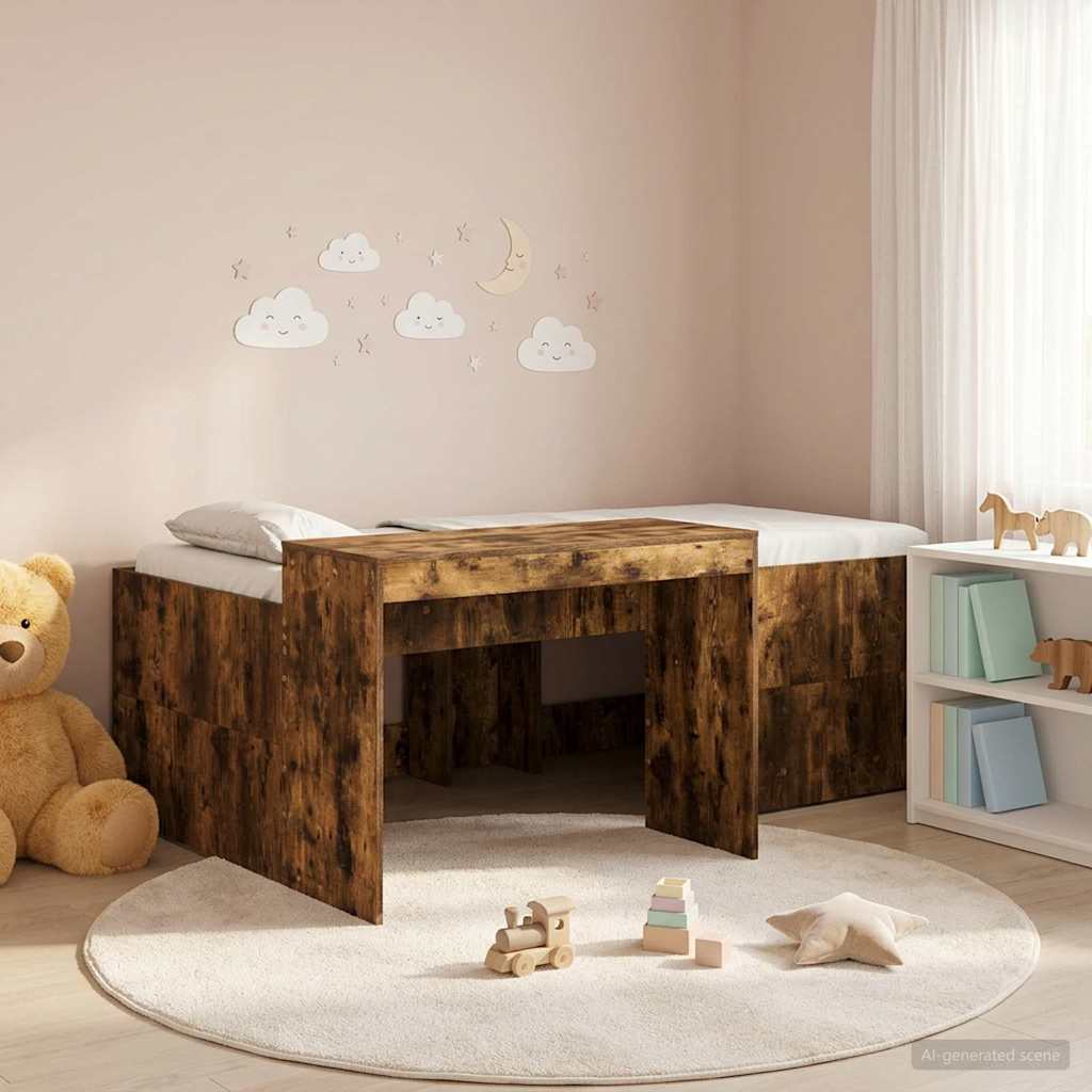 vidaXL Cama alta para niños con escritorio Roble Ahumado