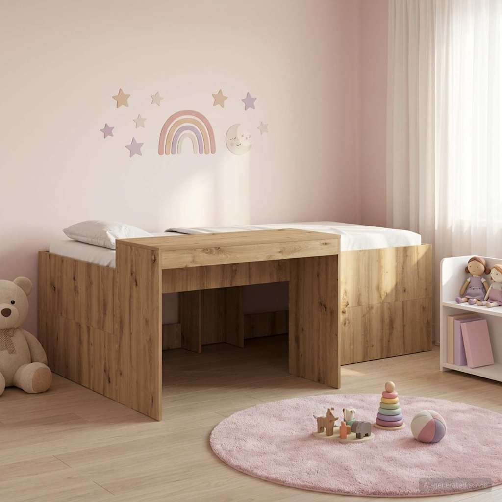 vidaXL Cama alta para niños con escritorio Roble artisan