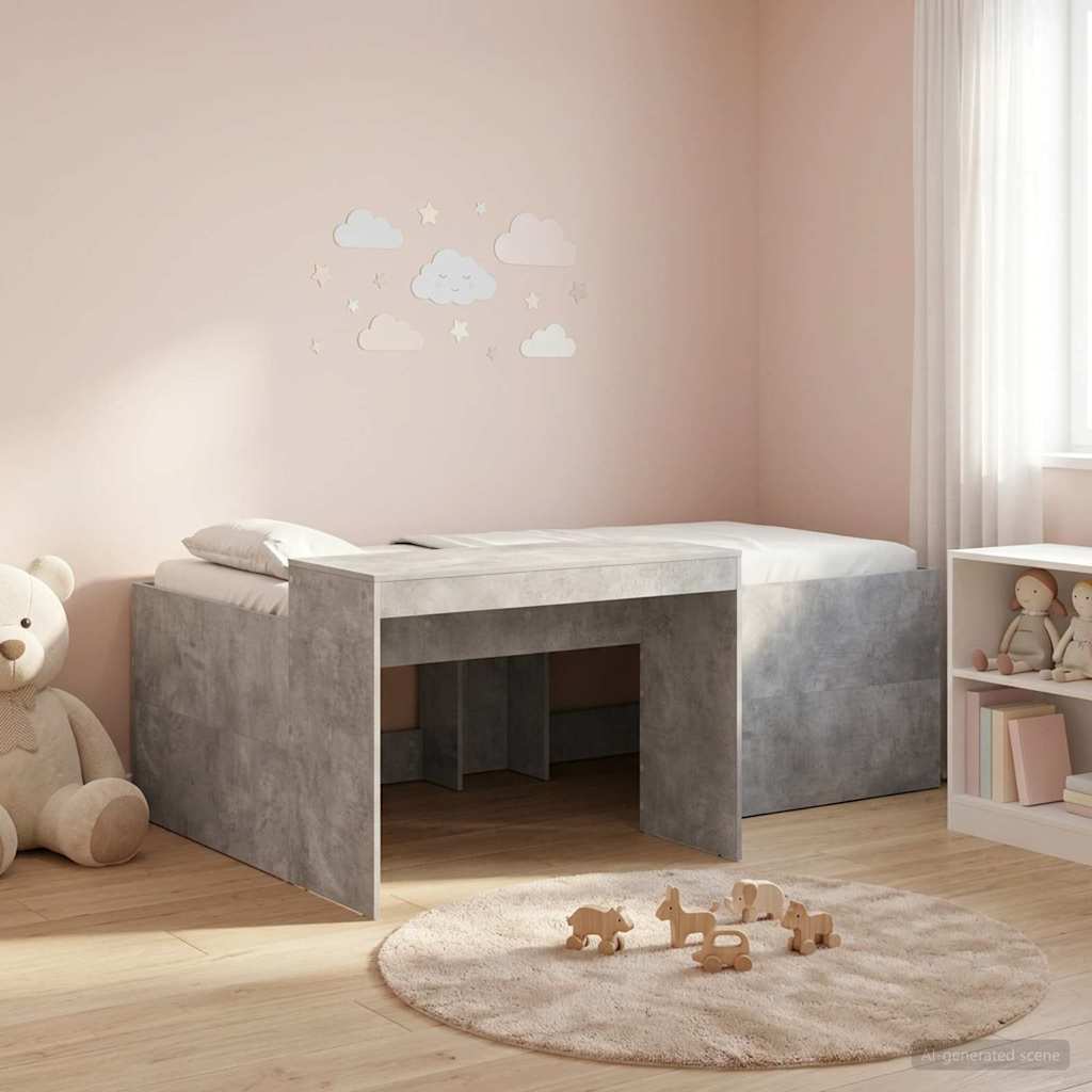 vidaXL Cama alta para niños con escritorio Gris Hormigón 75 x 190 cm