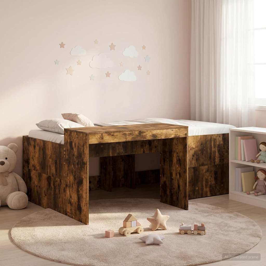 vidaXL Cama alta para niños con escritorio Roble Ahumado 75 x 190 cm