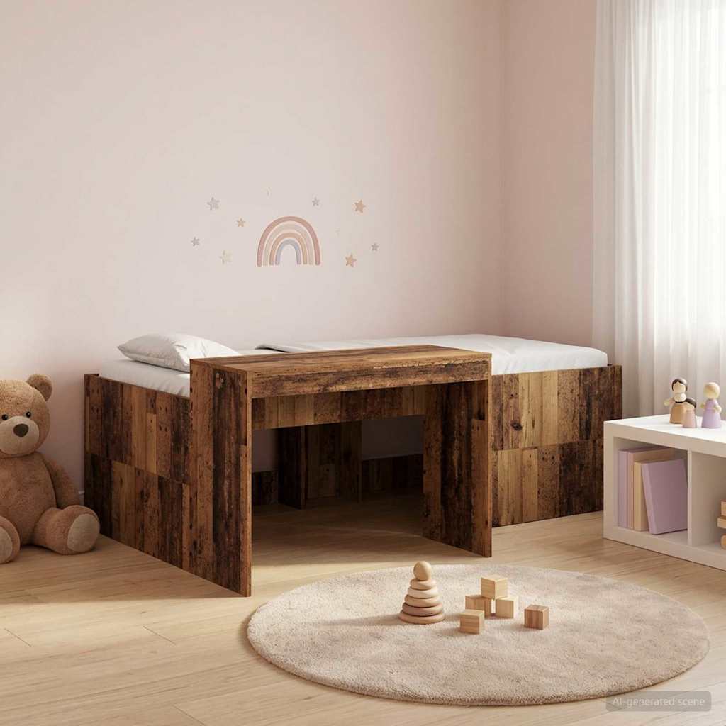 vidaXL Cama alta para niños con escritorio Madera envejecida