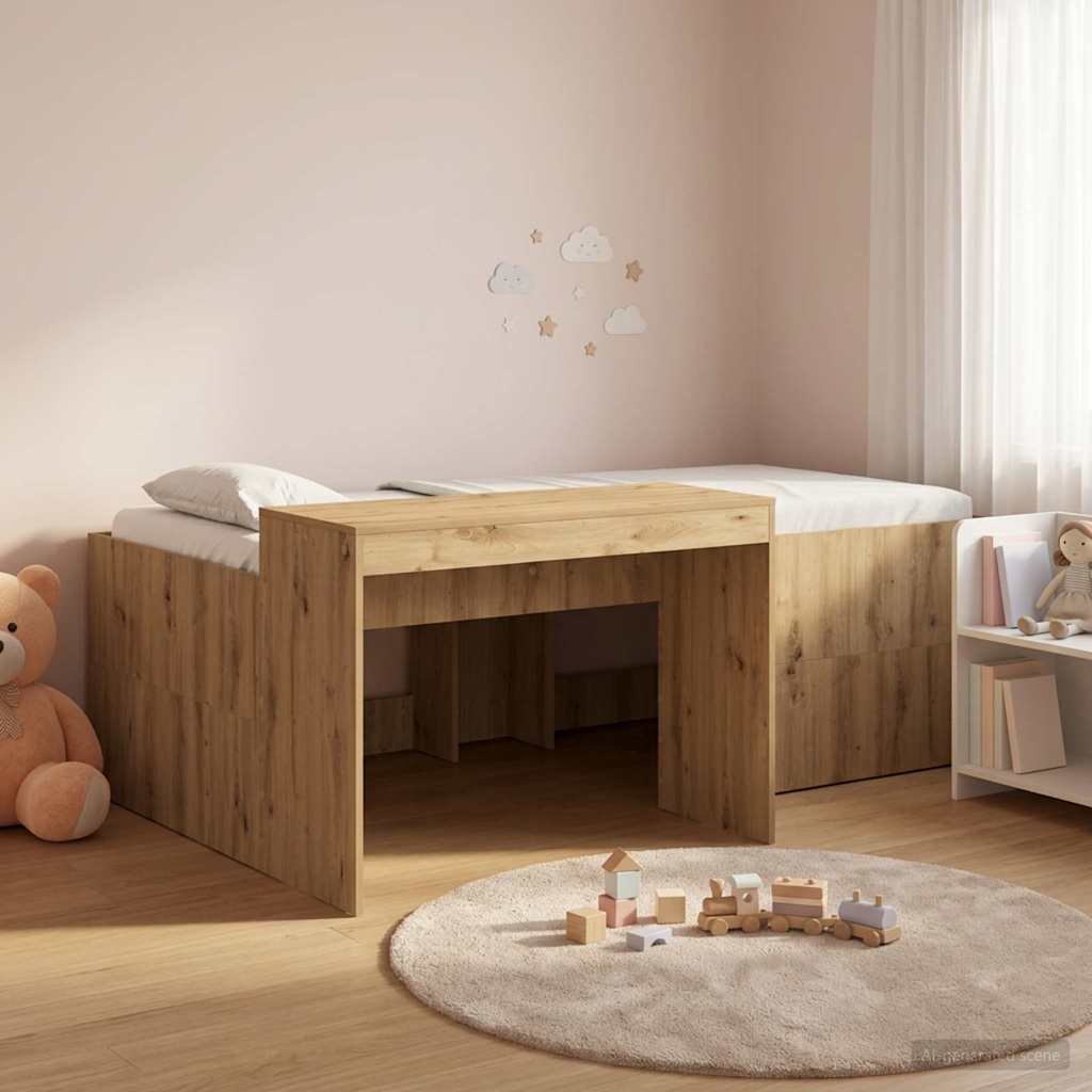 vidaXL Cama alta para niños con escritorio Roble artisan 75 x 190 cm