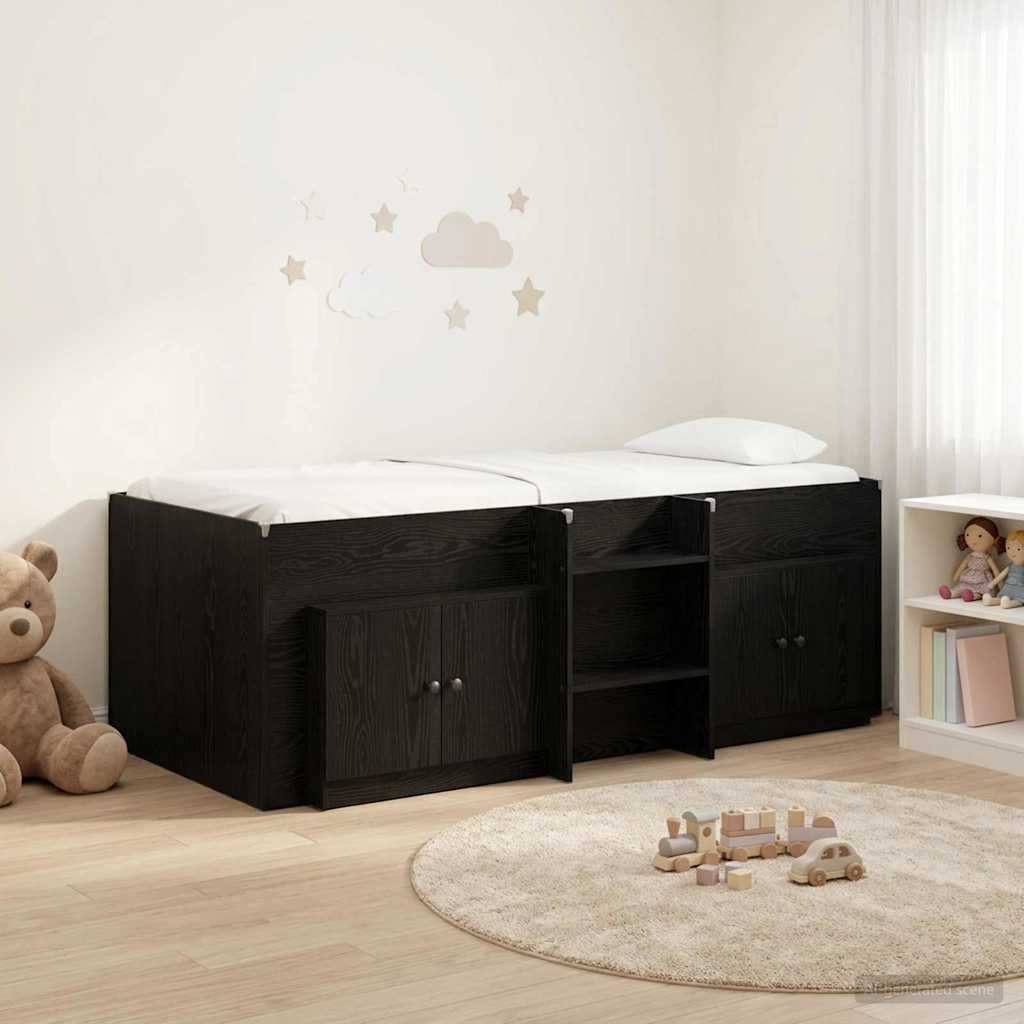 vidaXL Marco de cama loft con armario con almacenamiento 3 uds. Negro