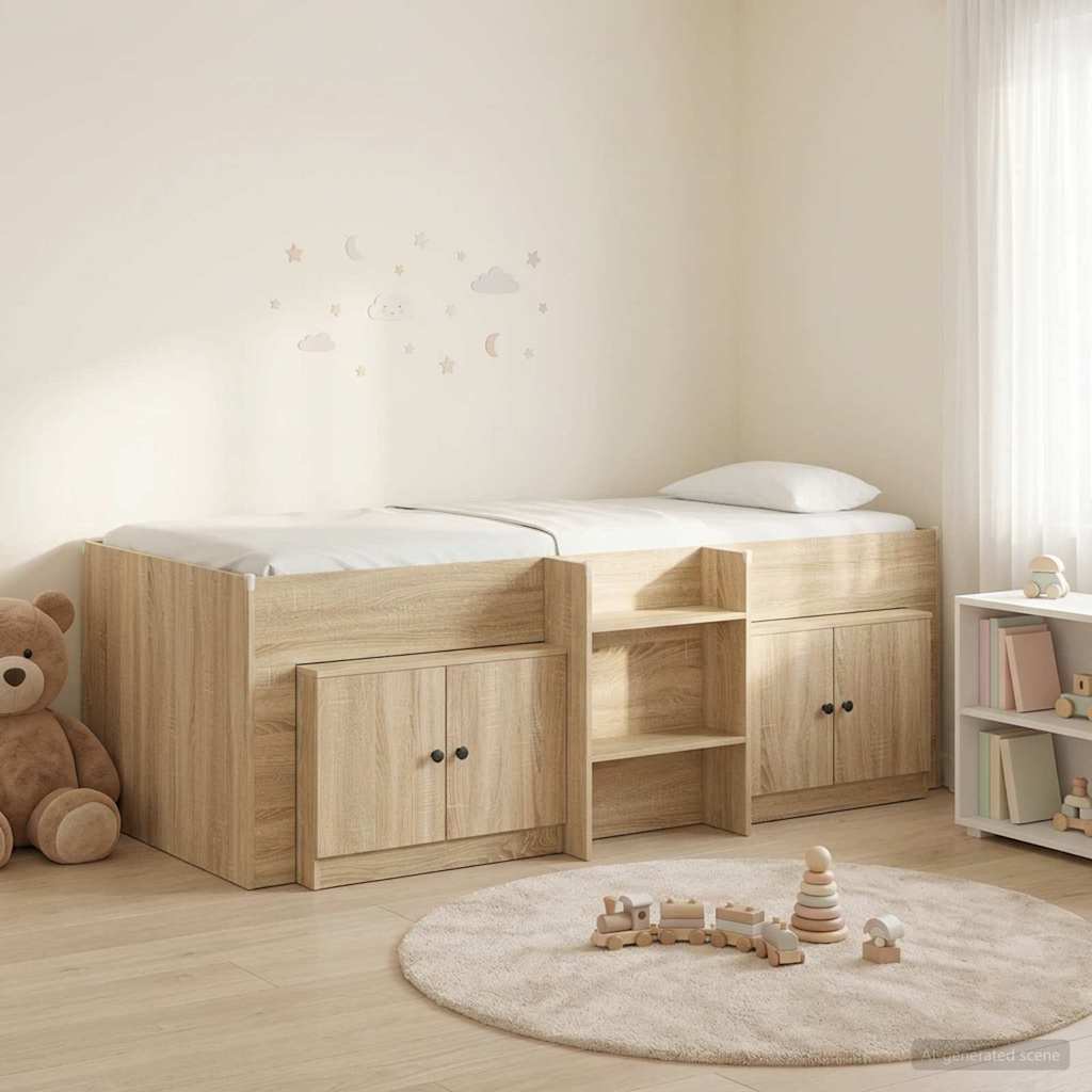 vidaXL Marco de cama loft con armario con puerta 3 uds. Roble Sonoma