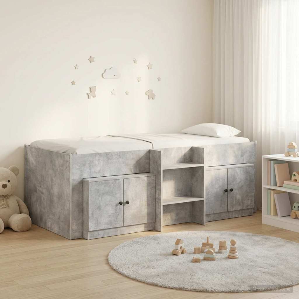 vidaXL Marco de cama loft con armario con puerta 3 uds. Gris Hormigón