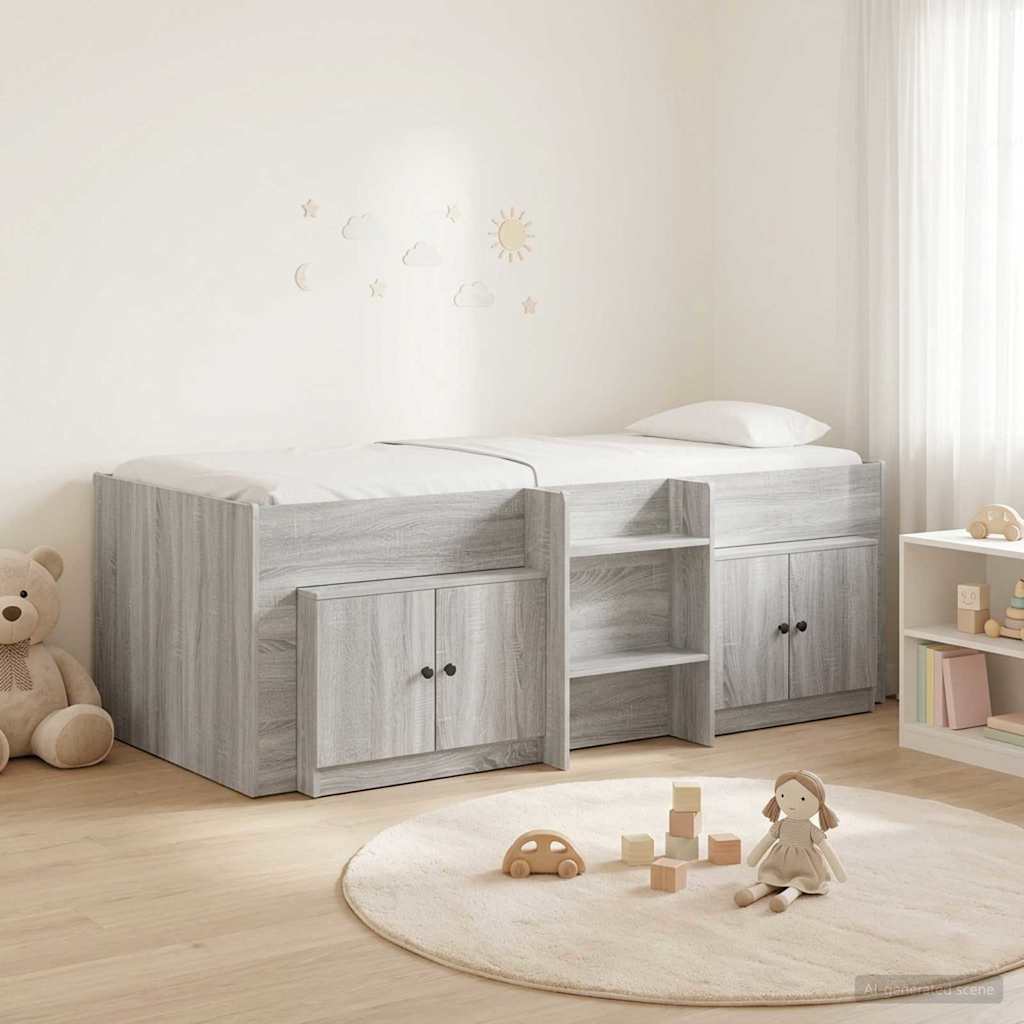 vidaXL Marco de cama loft con armario con puerta 3 uds. Sonoma gris