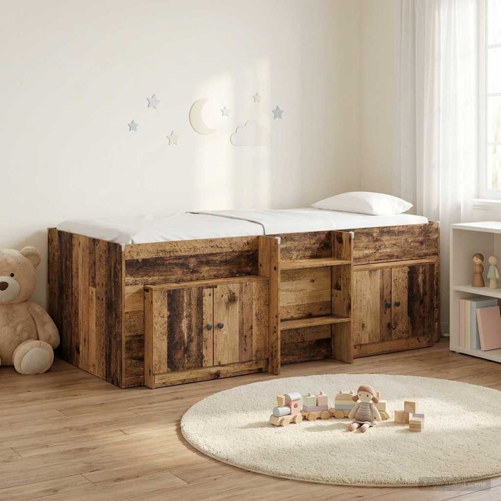 vidaXL Marco de cama loft con armario 3 uds. Madera envejecida