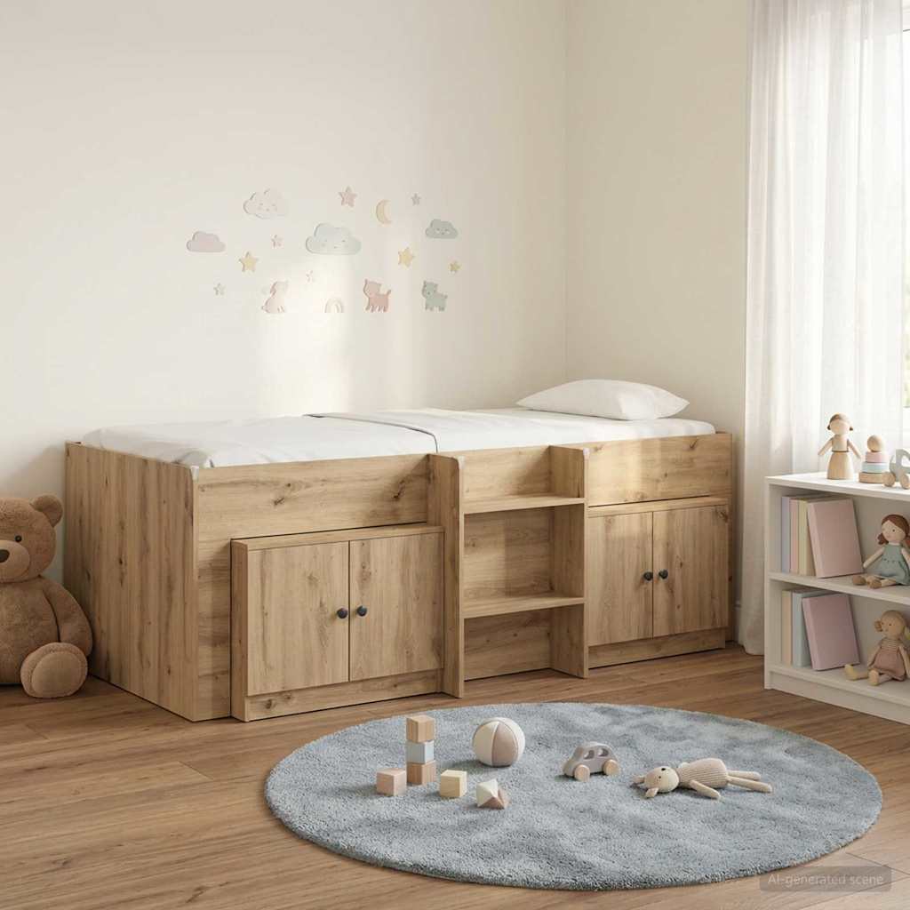 vidaXL Marco de cama loft con armario con puerta 3 uds. Roble artisan