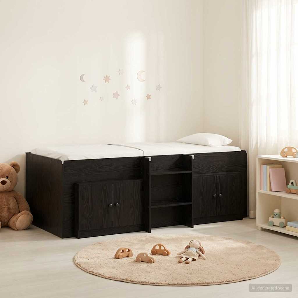 vidaXL Marco de cama loft con armario con almacenamiento 3 uds. Negro