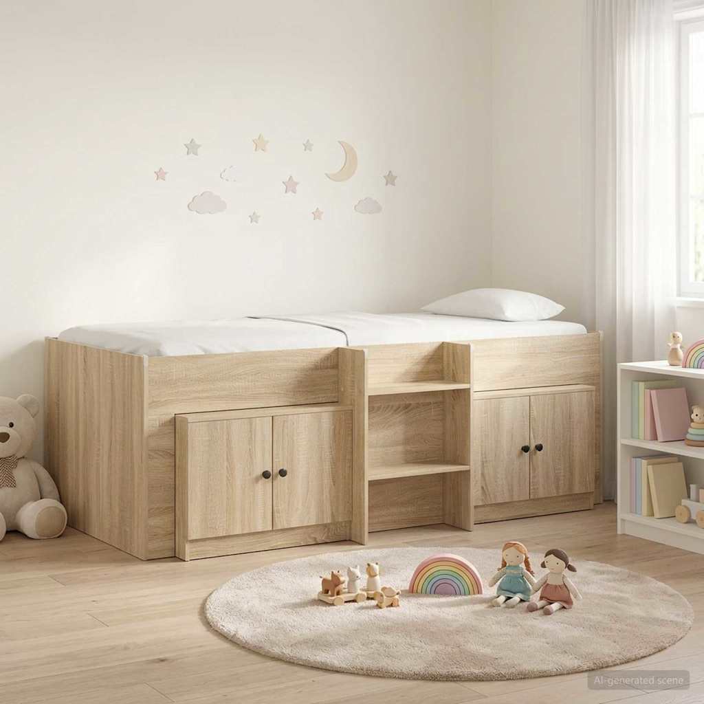 vidaXL Marco de cama loft con armario con puerta 3 uds. Roble Sonoma