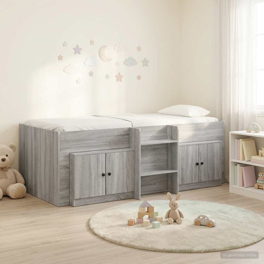 vidaXL Marco de cama loft con armario con puerta 3 uds. Sonoma gris