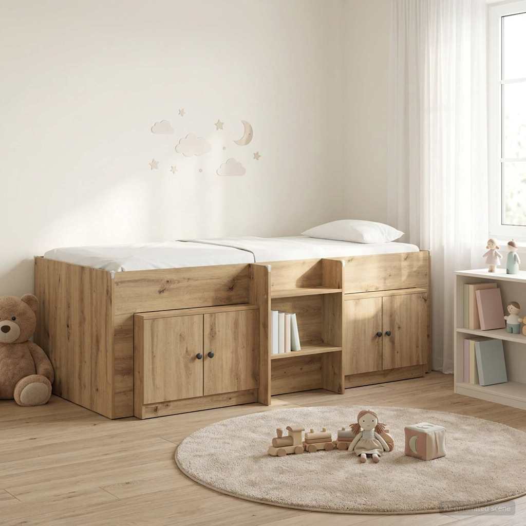 vidaXL Marco de cama loft con armario con puerta 3 uds. Roble artisan