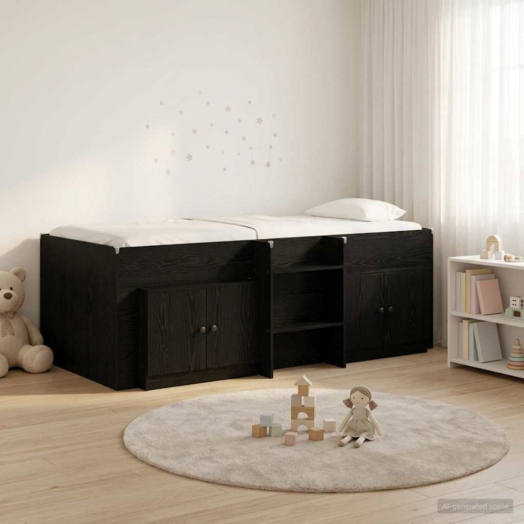 vidaXL Marco de cama loft con armario con almacenamiento 3 uds. Negro