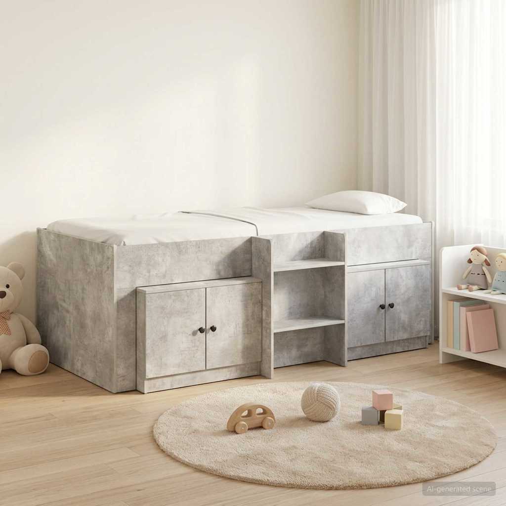 vidaXL Marco de cama loft con armario con puerta 3 uds. Gris Hormigón