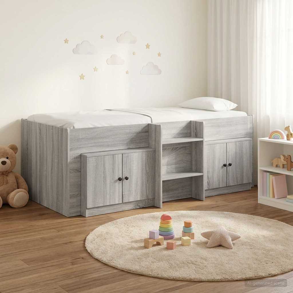 vidaXL Marco de cama loft con armario con puerta 3 uds. Sonoma gris