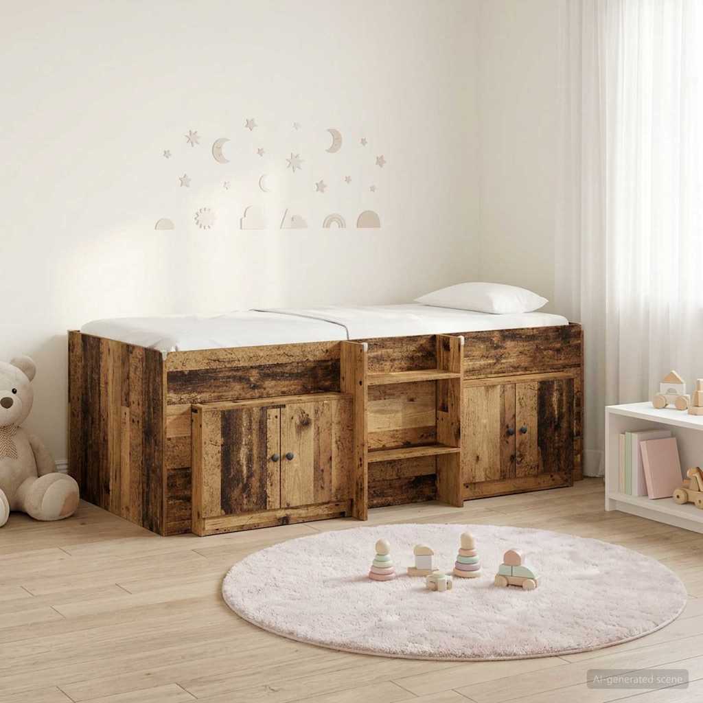 vidaXL Marco de cama loft con armario 3 uds. Madera envejecida