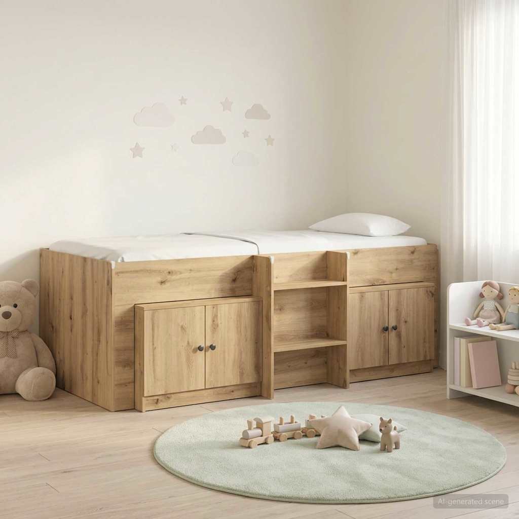vidaXL Marco de cama loft con armario con puerta 3 uds. Roble artisan