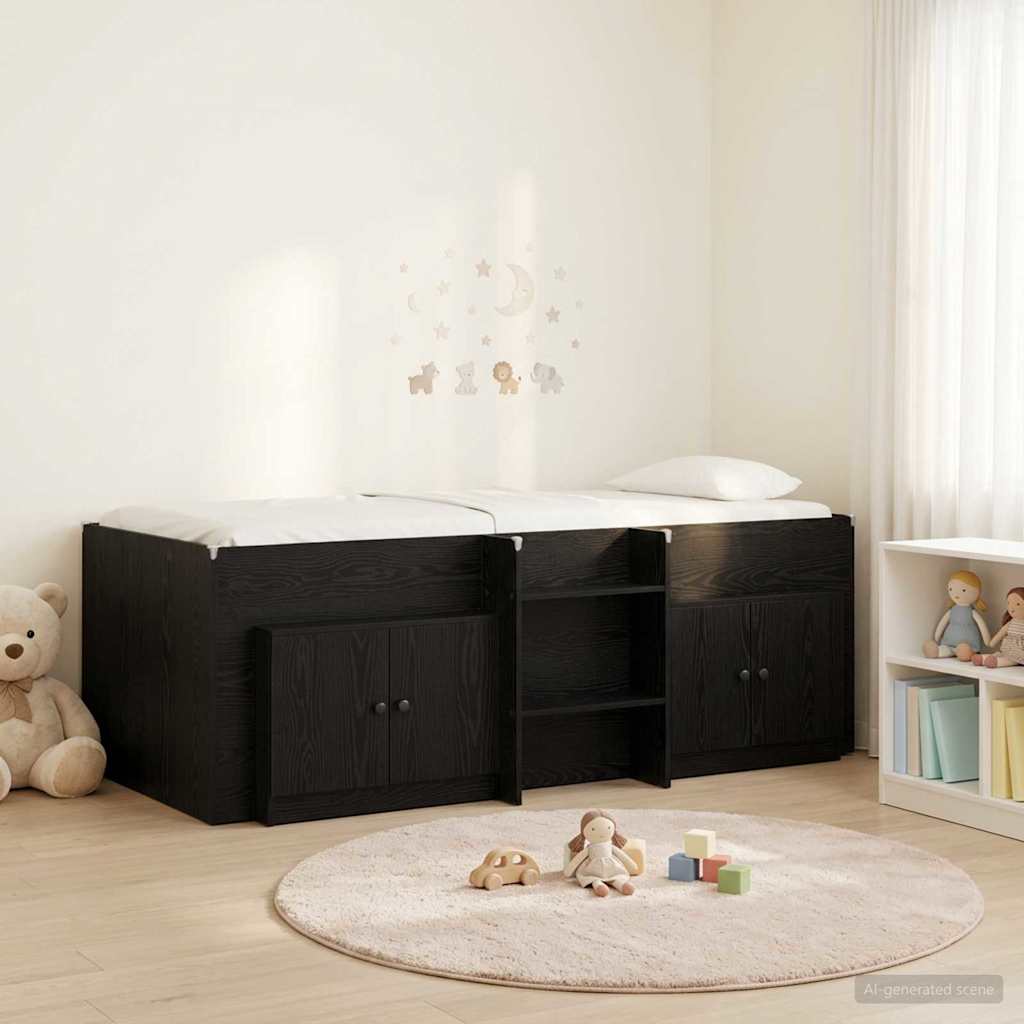 vidaXL Marco de cama loft con armario con almacenamiento 3 uds. Negro