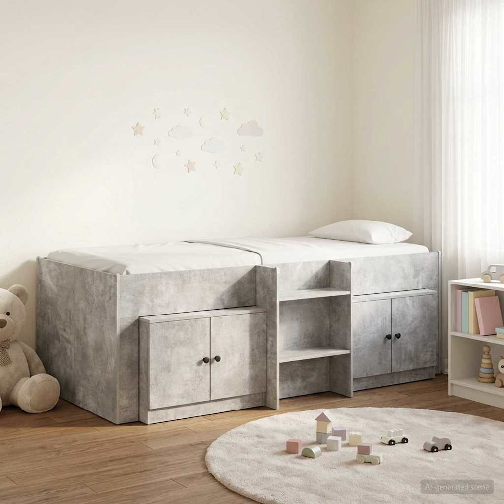 vidaXL Marco de cama loft con armario con puerta 3 uds. Gris Hormigón