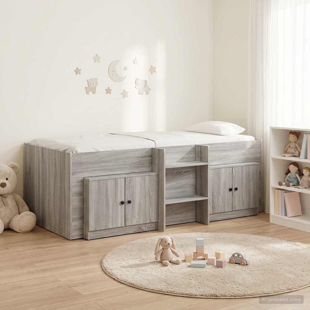 vidaXL Marco de cama loft con armario con puerta 3 uds. Sonoma gris